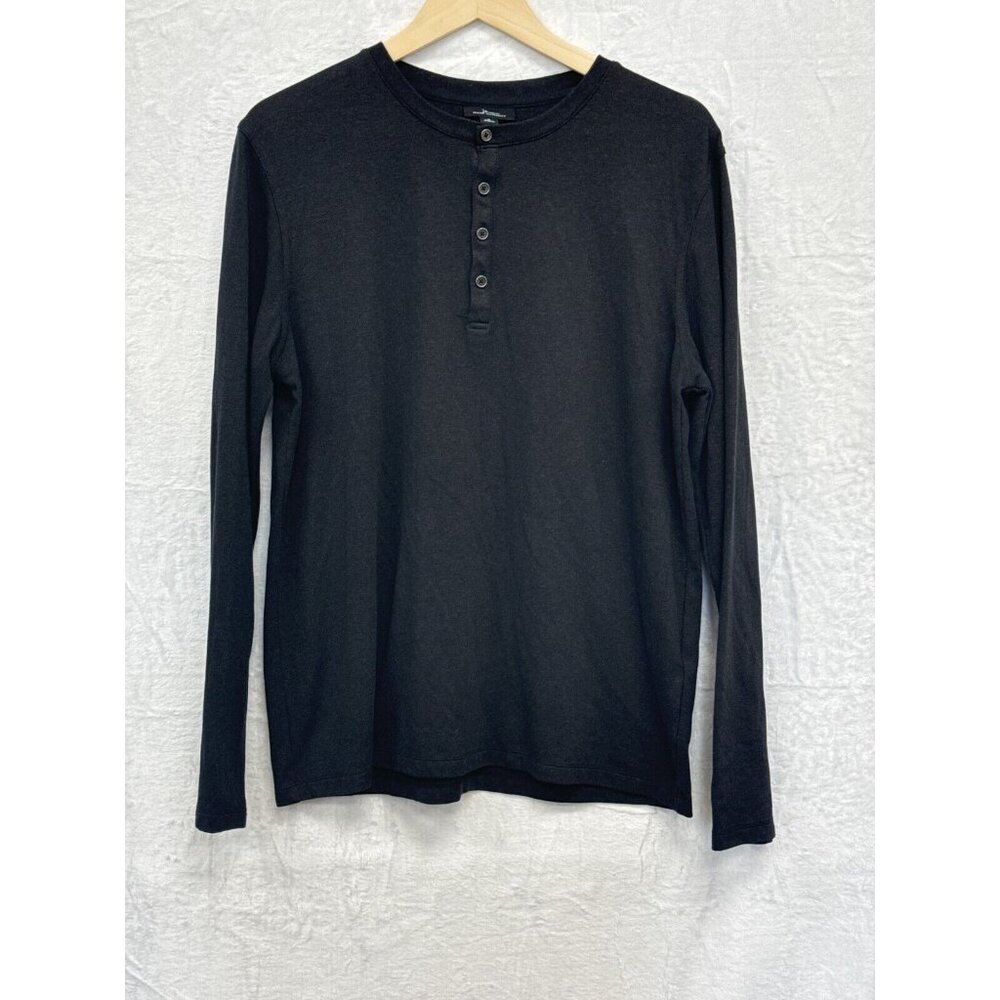 Marc Anthony Mens Black 1/4 Snap Button Shirt Size L Long Sleeve Casual